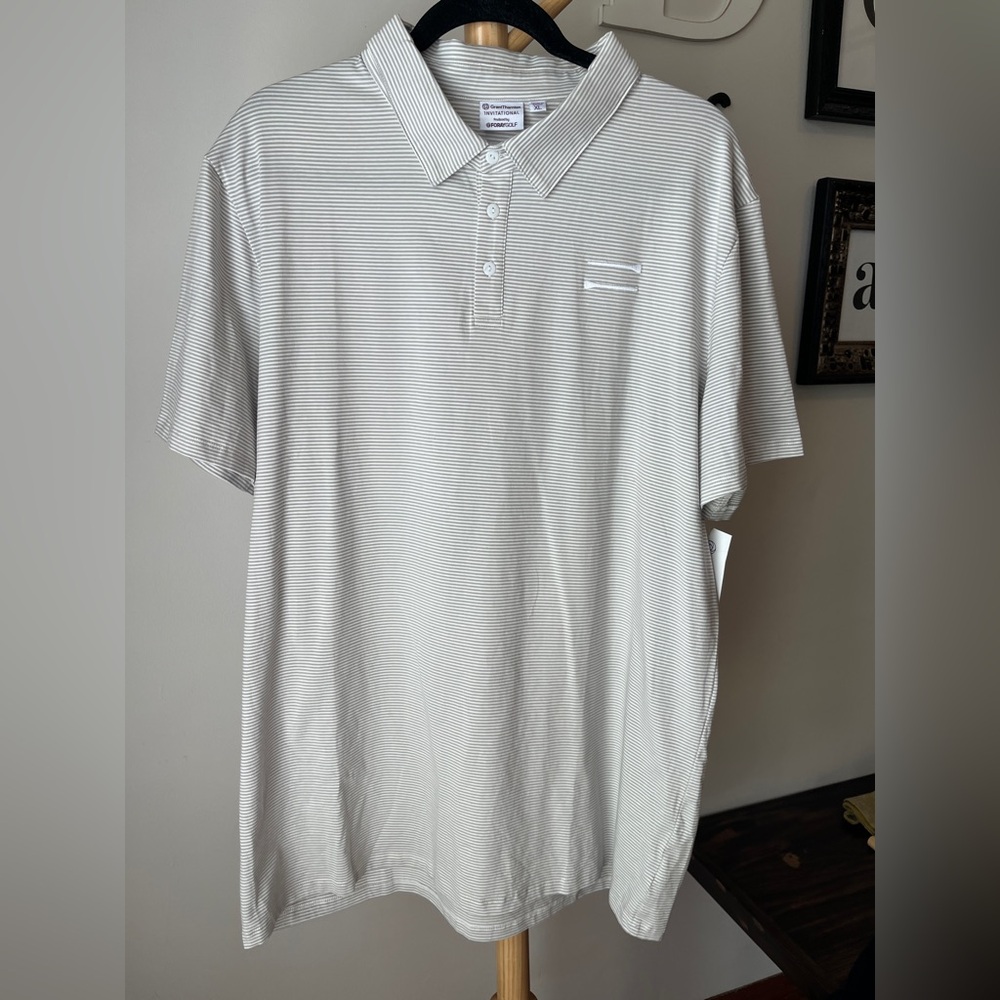 Grant Thornton Invitational Golf Polo Shirt NEW Men’s Size XL Gray White Striped